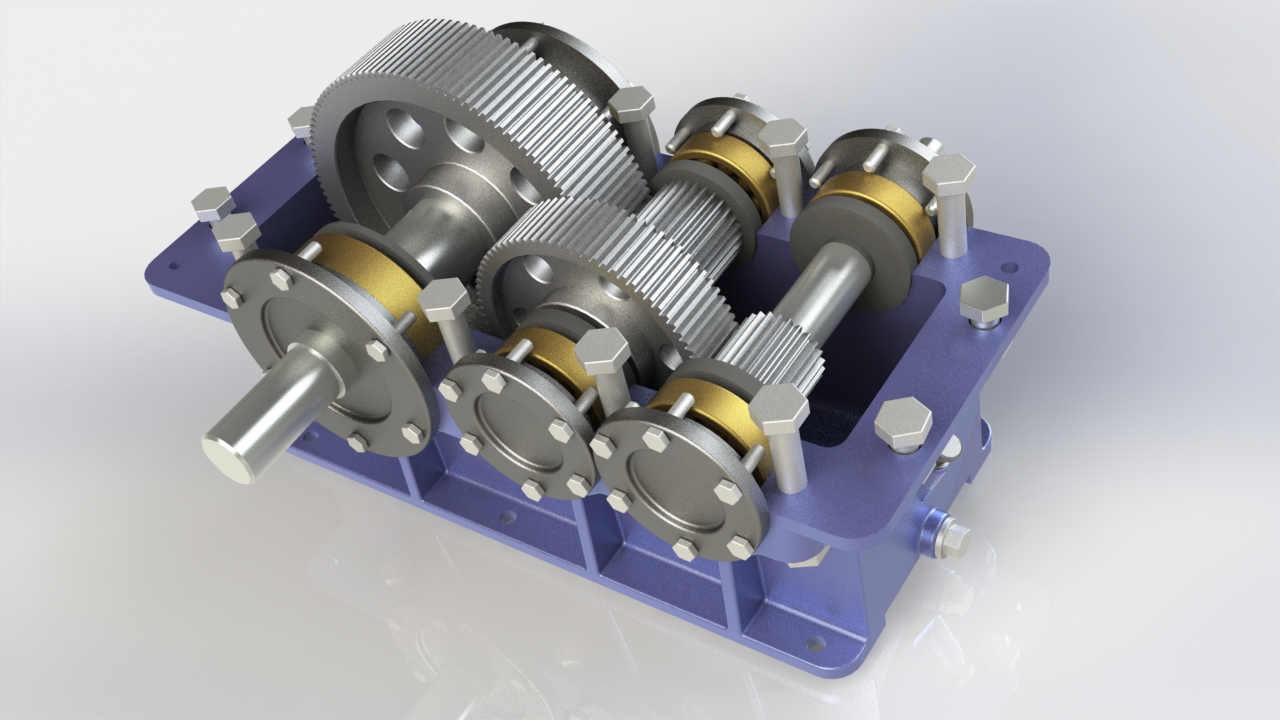 二级圆柱直齿轮减速箱3D图纸 IGS格式